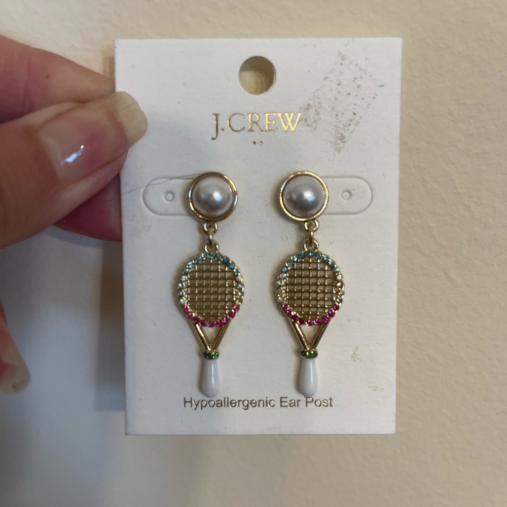 J. Crew Gold and White enamel Racket Earrings U.S.Open